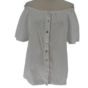Terzo Millennio‎ Off The Shoulder Blouse White Swiss Dot 100% Cotton M